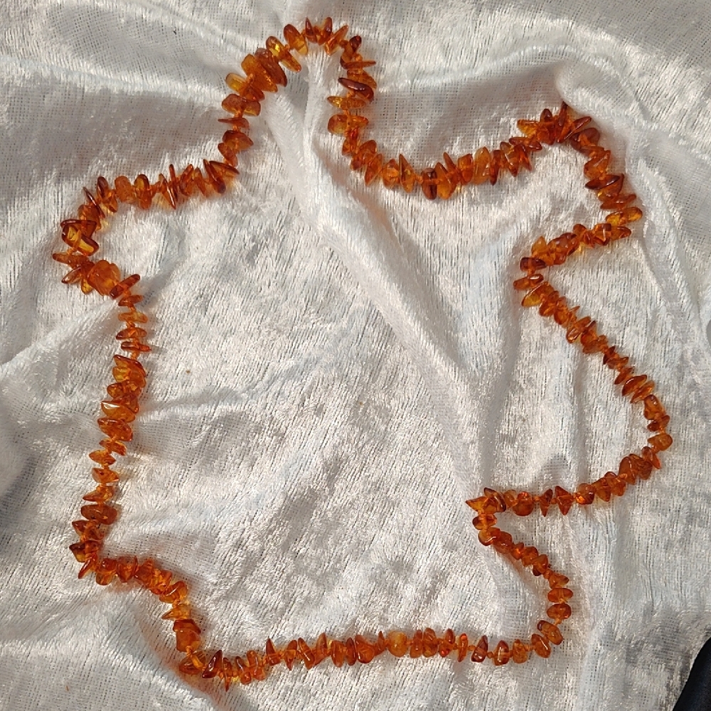 Vintage Real Amber Chip Beads Necklace No Clasp